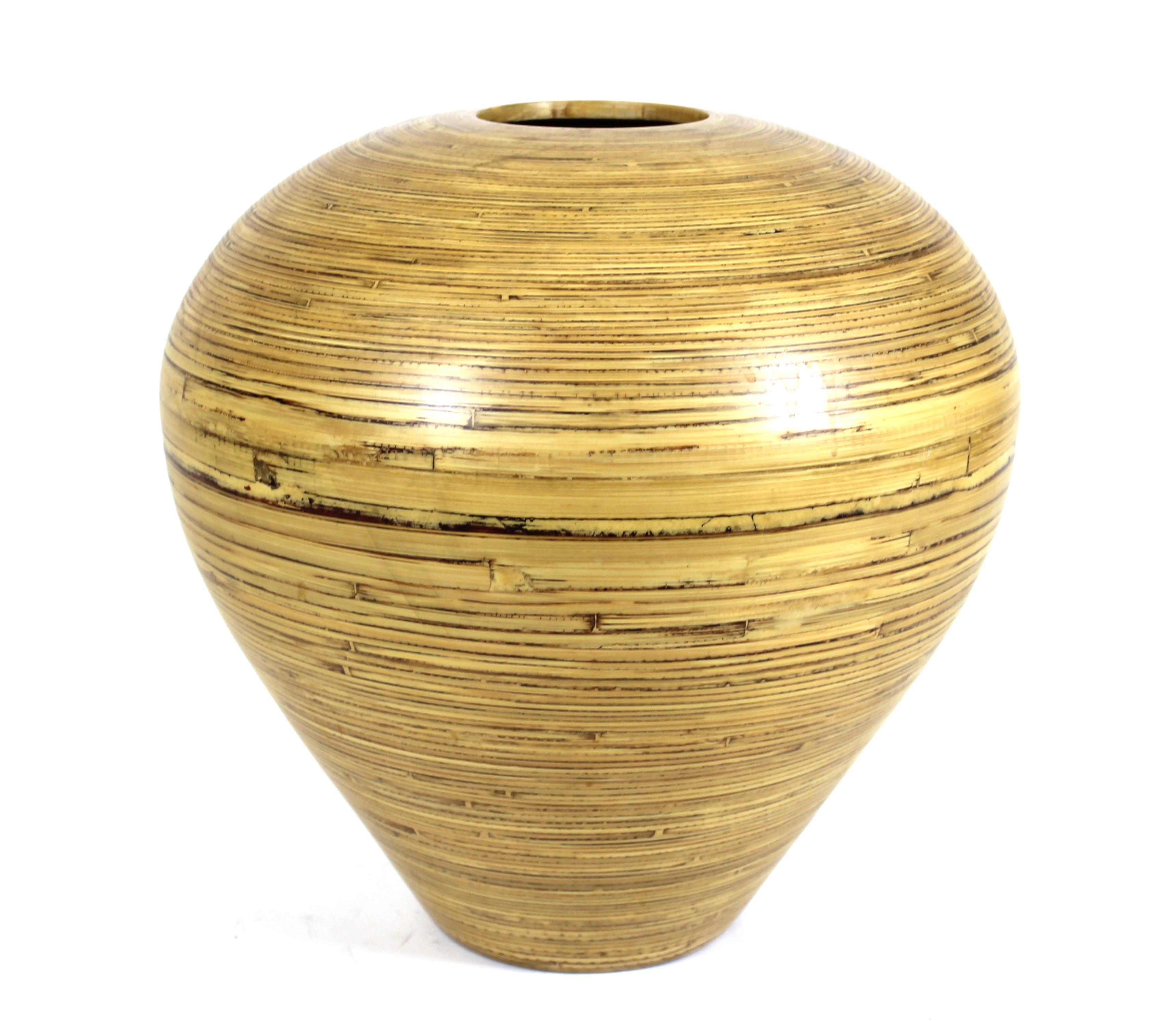 Modern decorative vase made with hand-spun bamboo.