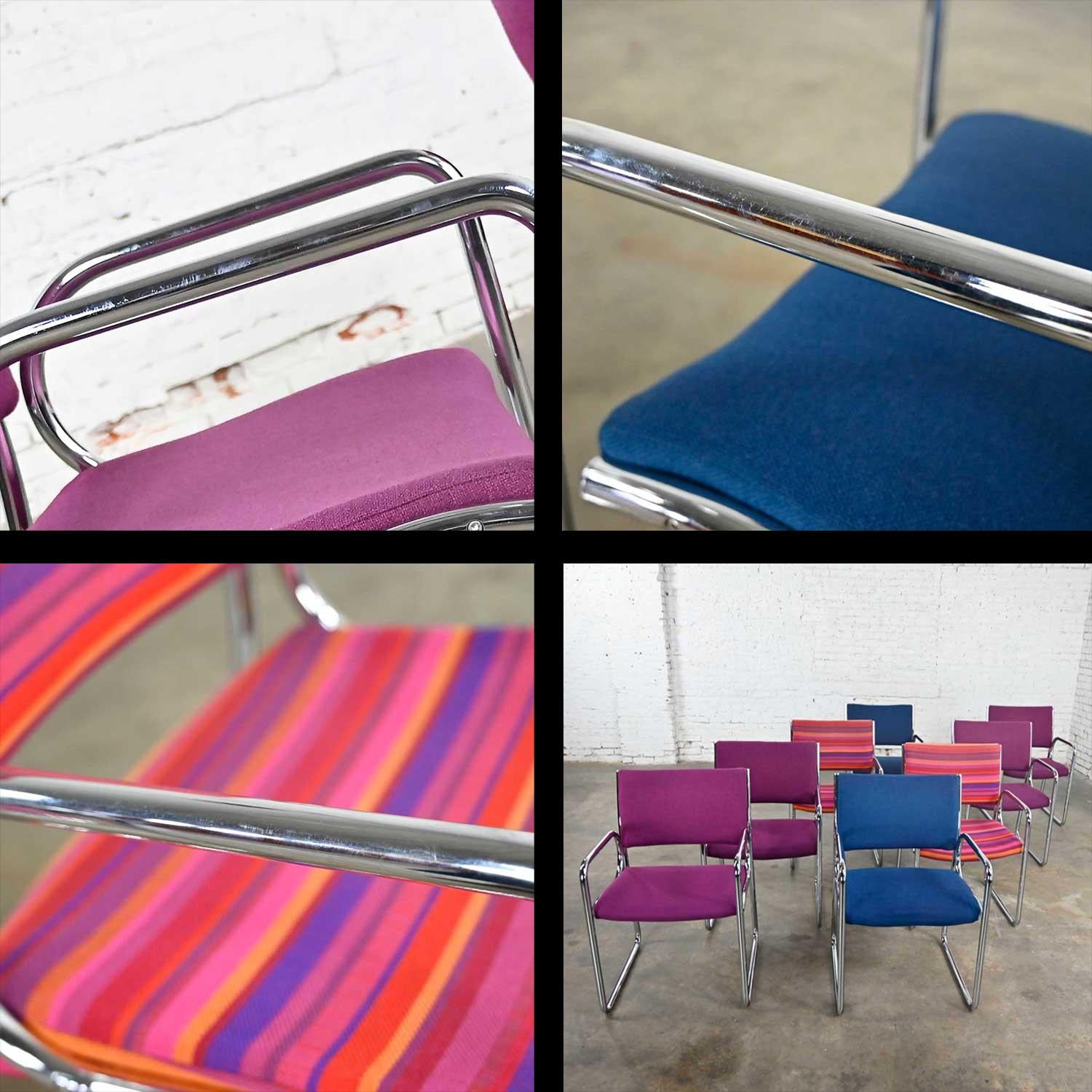Modern Vecta Chrome Armchairs 4 Purple 2 Blue 2 Multicolored Stripe Set of 8 12