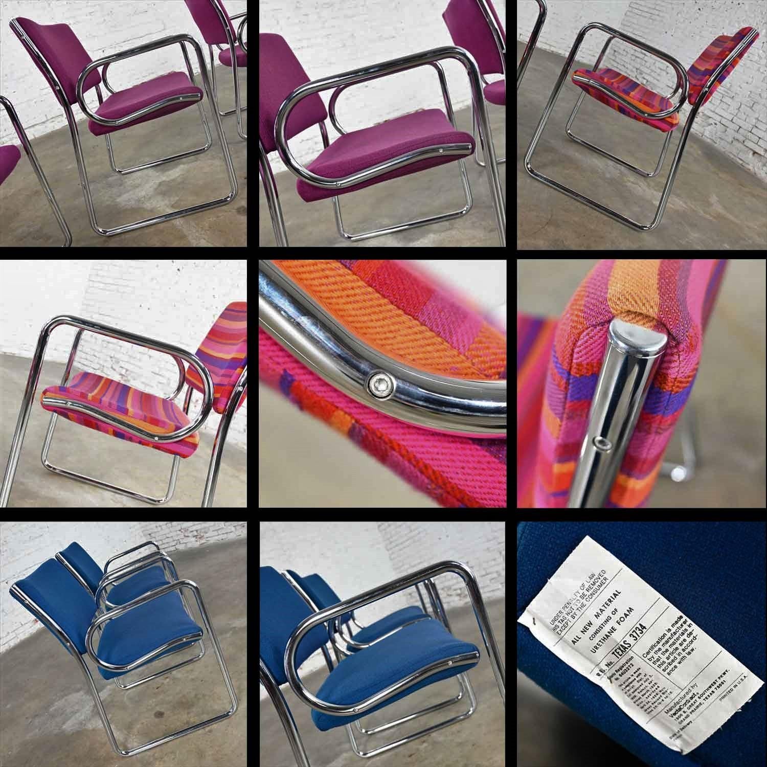 Modern Vecta Chrome Armchairs 4 Purple 2 Blue 2 Multicolored Stripe Set of 8 3
