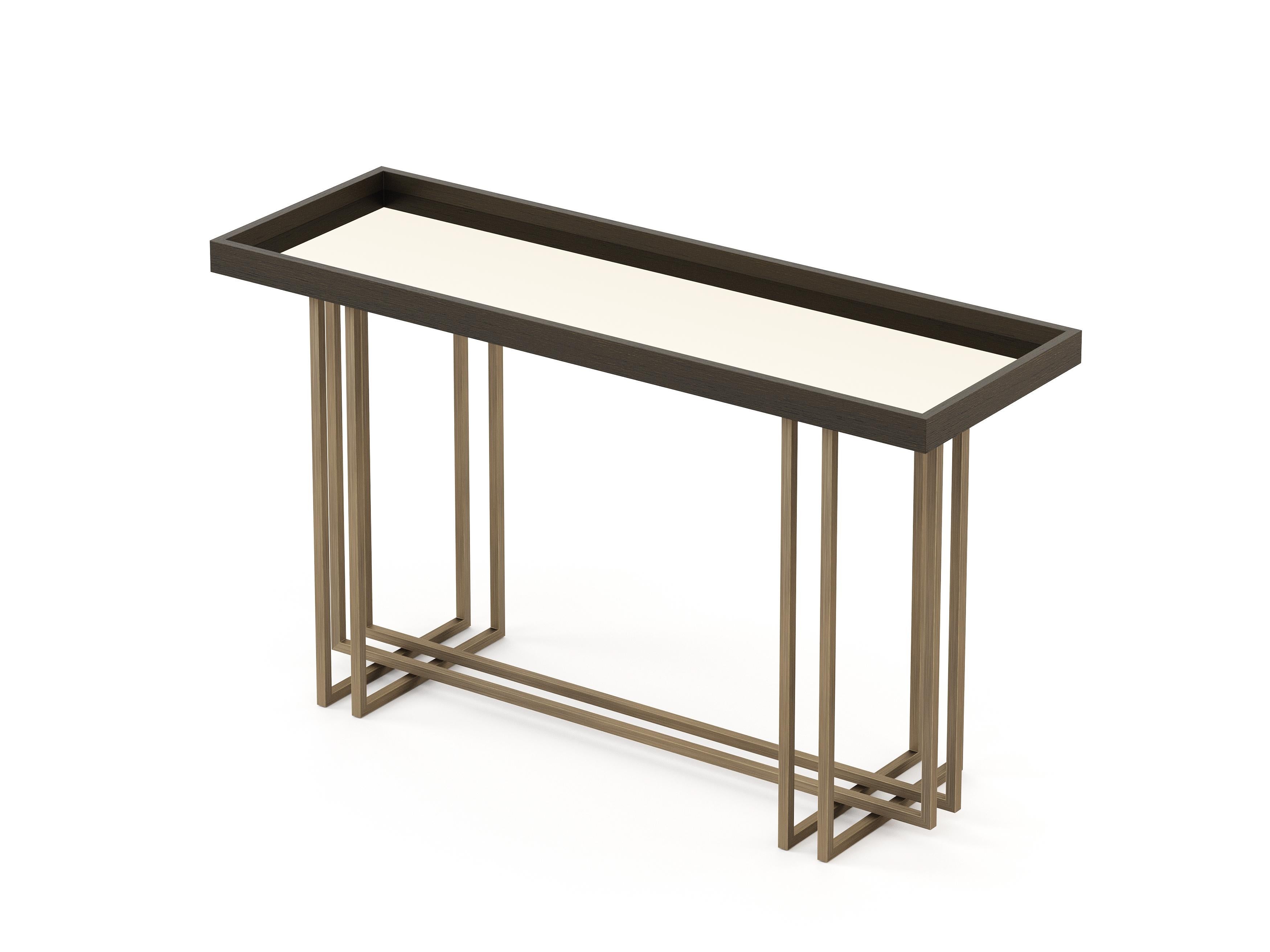 Portuguese Modern Vector Console made with Oak, Brass and Glass, handmade by Stylish Club For Sale