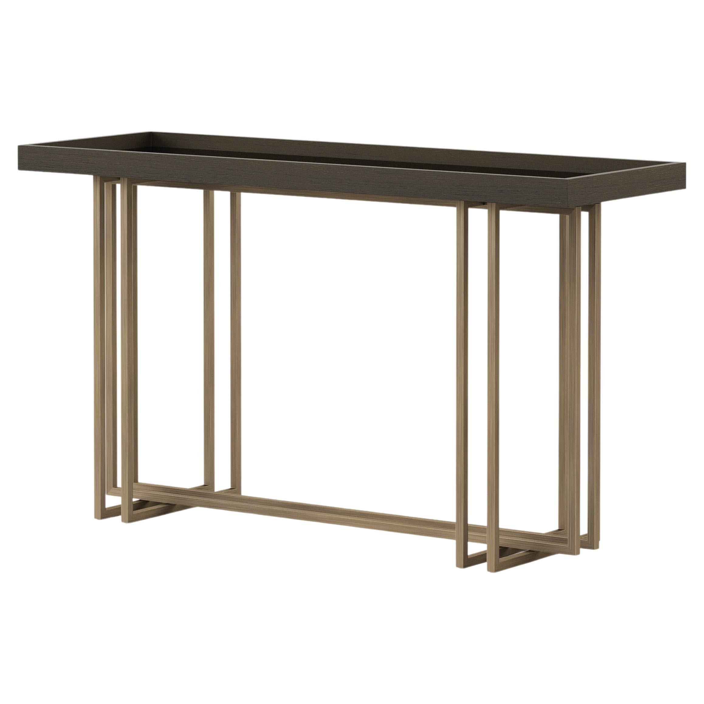 Modern Vector Console made with Oak, Brass and Glass, handmade by Stylish Club For Sale