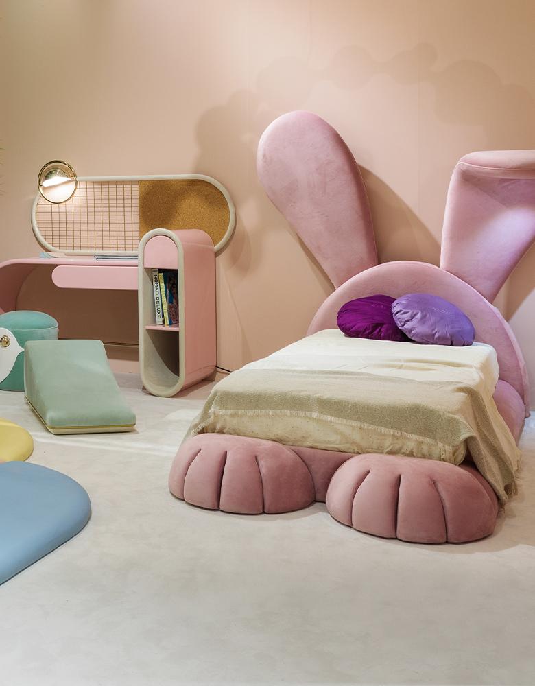 Modern Velvet Bunny Kid's Bed by Circu Magical Furniture For Sale 1