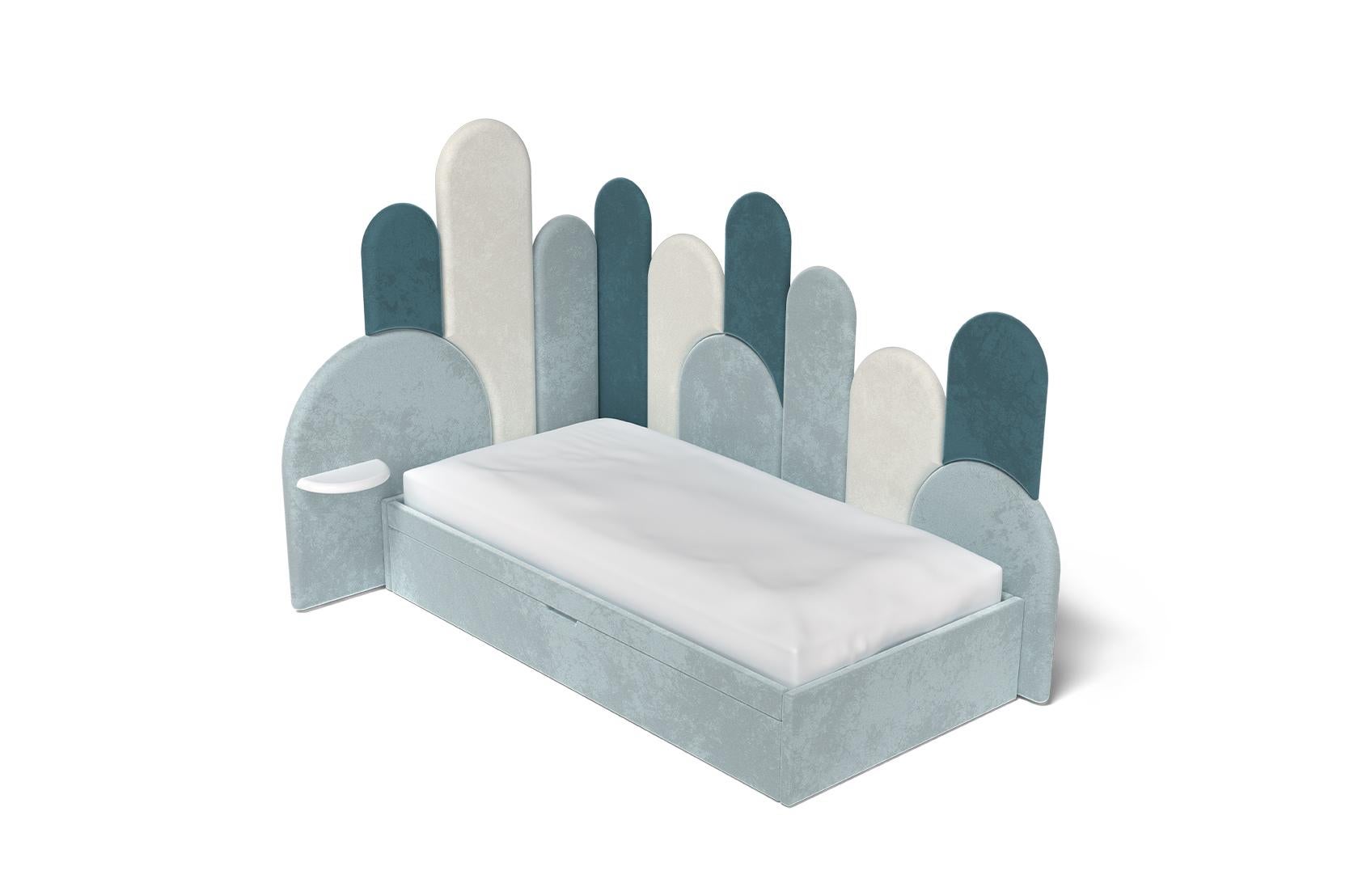 Portuguese Modern Velvet Kids Merida Corner Bed by Circu Magical Furniture For Sale