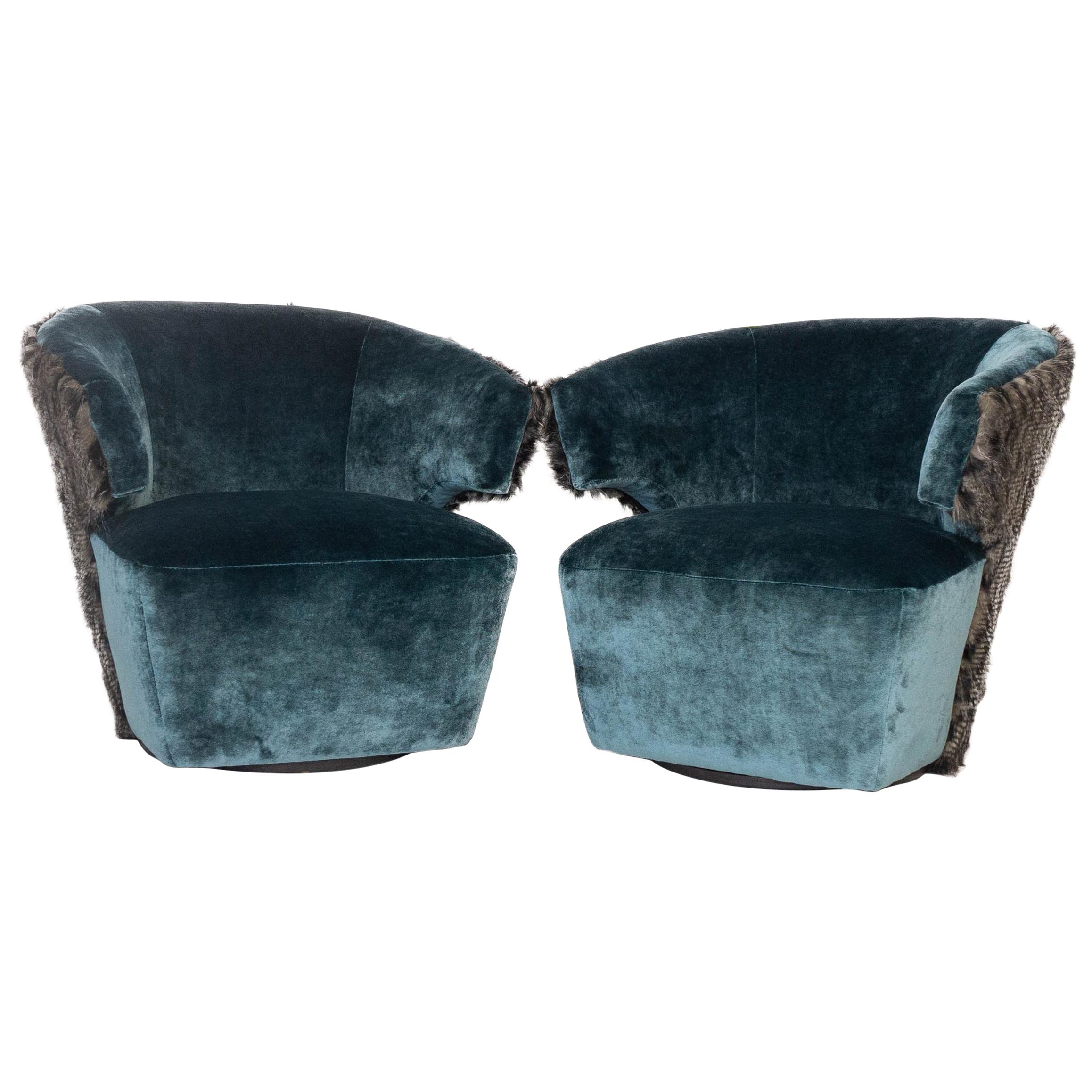Modern Velvet Swivel Chairs with Faux Fur For Sale at 1stDibs