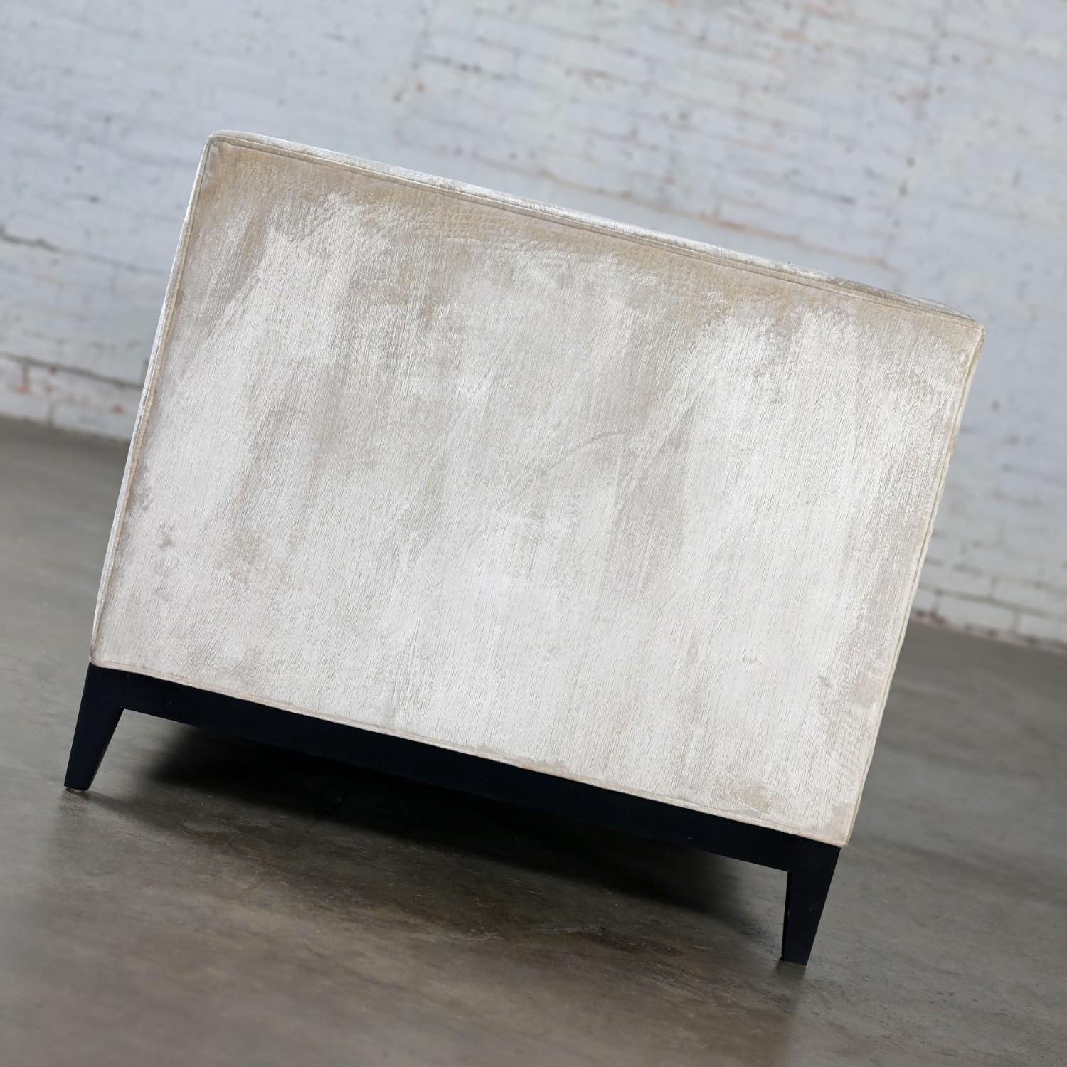 Modern Velvet Tuxedo Sofa Settee Tight Back w/Button Detail & Black Wood Base For Sale 6