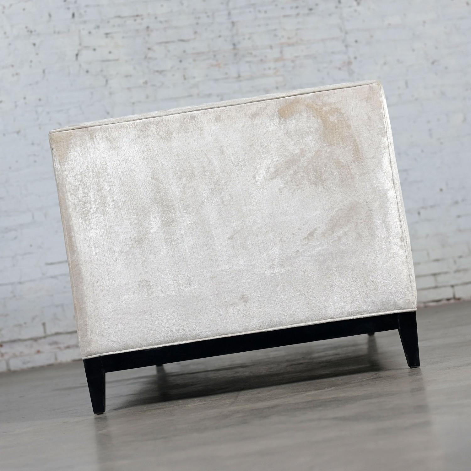 Modern Velvet Tuxedo Sofa Settee Tight Back w/Button Detail & Black Wood Base For Sale 8