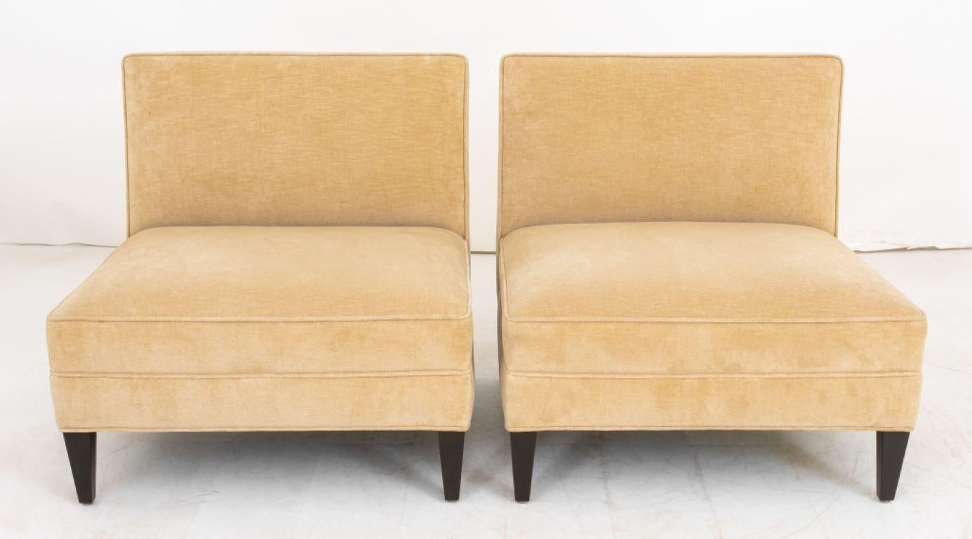 Modern Velvet Upholstered Slipper Chairs, Pair In Good Condition For Sale In New York, NY