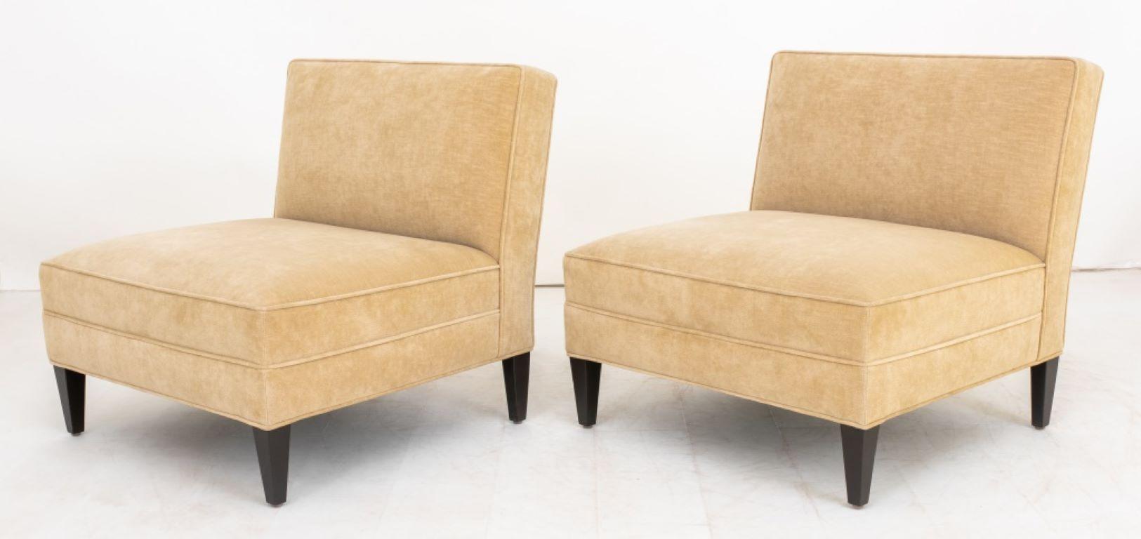 20th Century Modern Velvet Upholstered Slipper Chairs, Pair For Sale