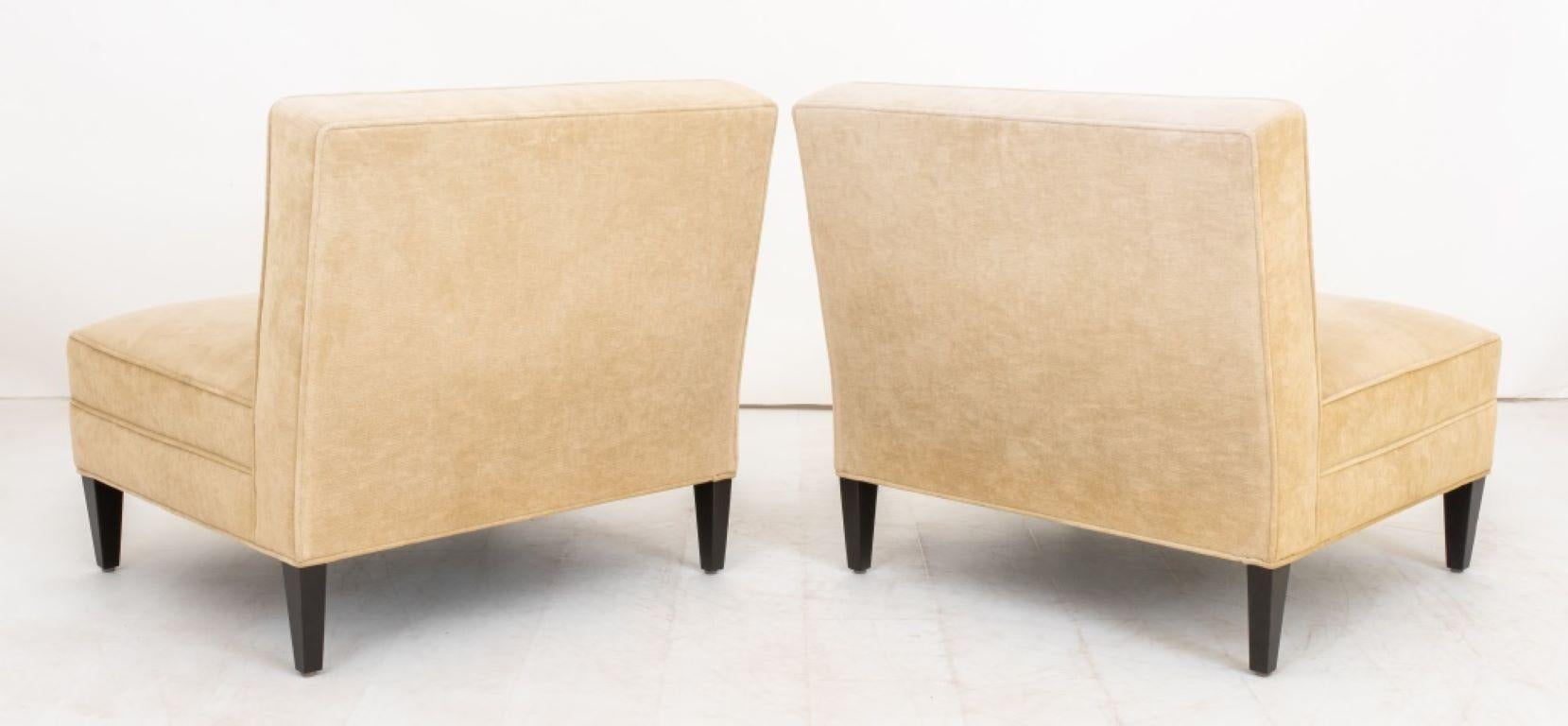 Modern Velvet Upholstered Slipper Chairs, Pair For Sale 1