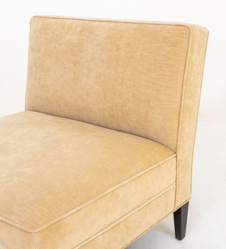 Modern Velvet Upholstered Slipper Chairs, Pair For Sale 4