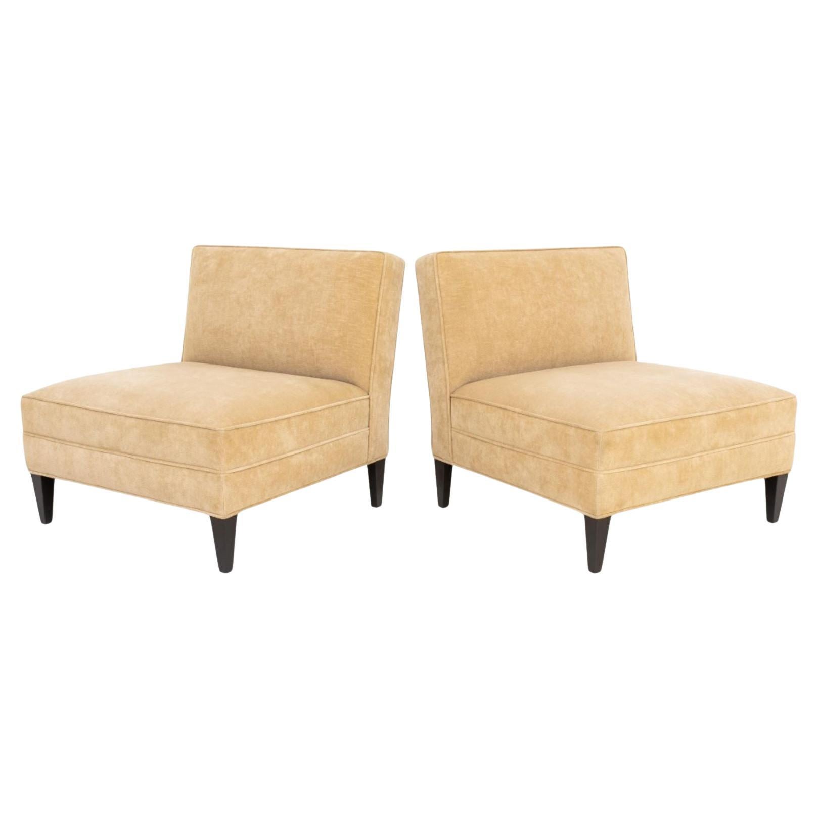 Modern Velvet Upholstered Slipper Chairs, Pair For Sale