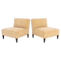 Vintage Modern Velvet Upholstered Slipper Chairs, Pair