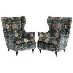 Vintage Modern Velvet Wingback Chairs, Italy, circa 1950