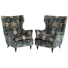 Modern Velvet Wingback Chairs, Italy, circa 1950