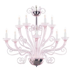 lustre vénitien du XXIe siècle à 10 bras en verre de Murano rose clair par Multiforme