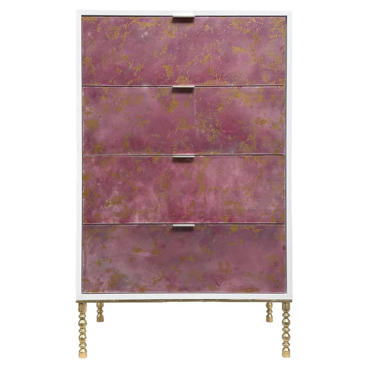 Vidrio Fresco Veneciano Moderno Fucsia  Cómoda & Oro - Cuatro cajones by Ercole Home en venta