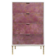 Modern Venetian Fresco Glass Fuchsia  & Gold Chest - Four Drawers by Ercole Home