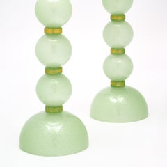 Modern Venetian Glass Soft Green Pulegoso Lamps, Han-Blown in Italy