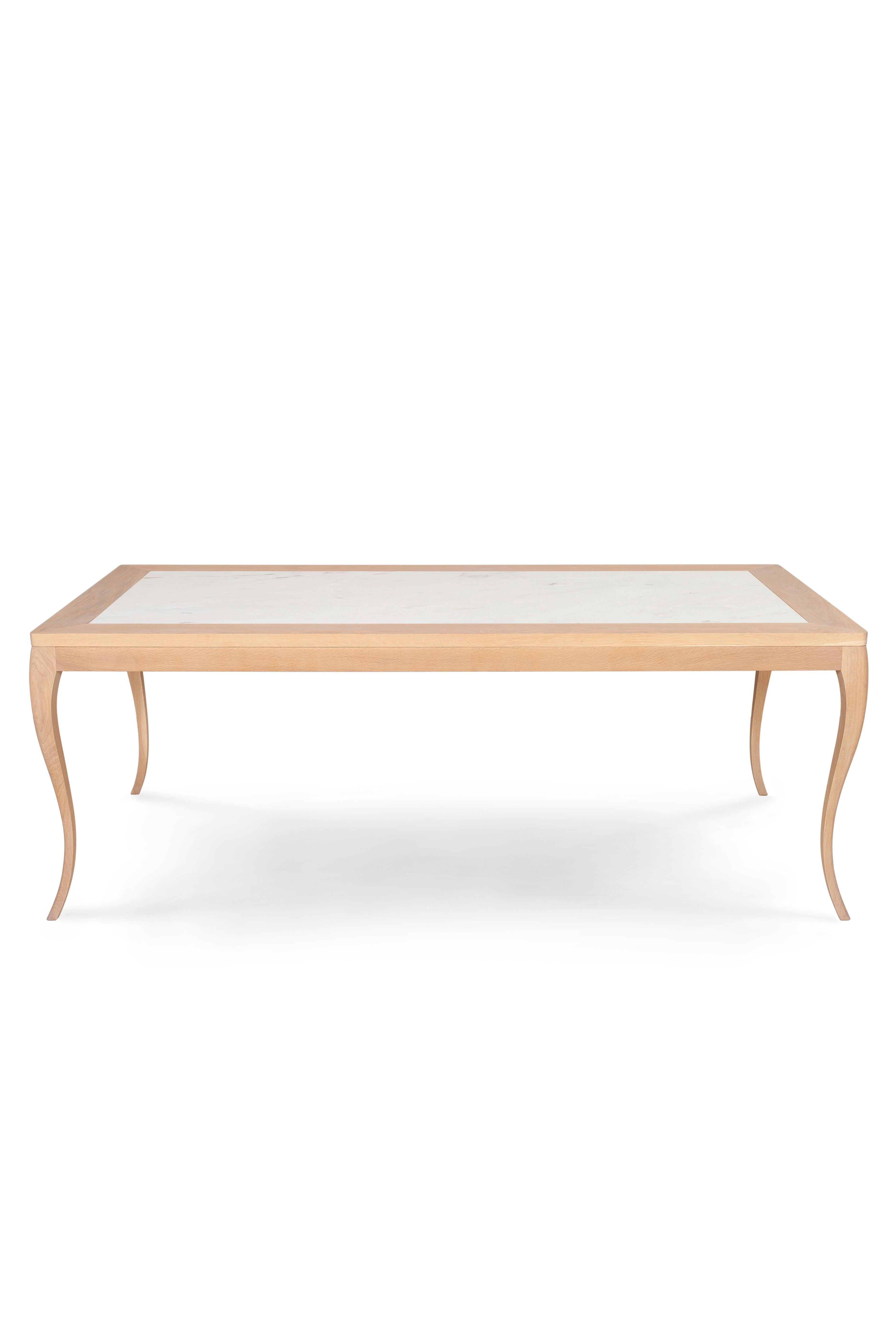 Mid-Century moderno Tavolo da pranzo moderno Venise, Oak Oak americano, Calacatta Bianco, Greenapple fatto a mano in vendita
