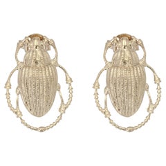 Modern Vermeil Scarab Beetle Drop Earrings
