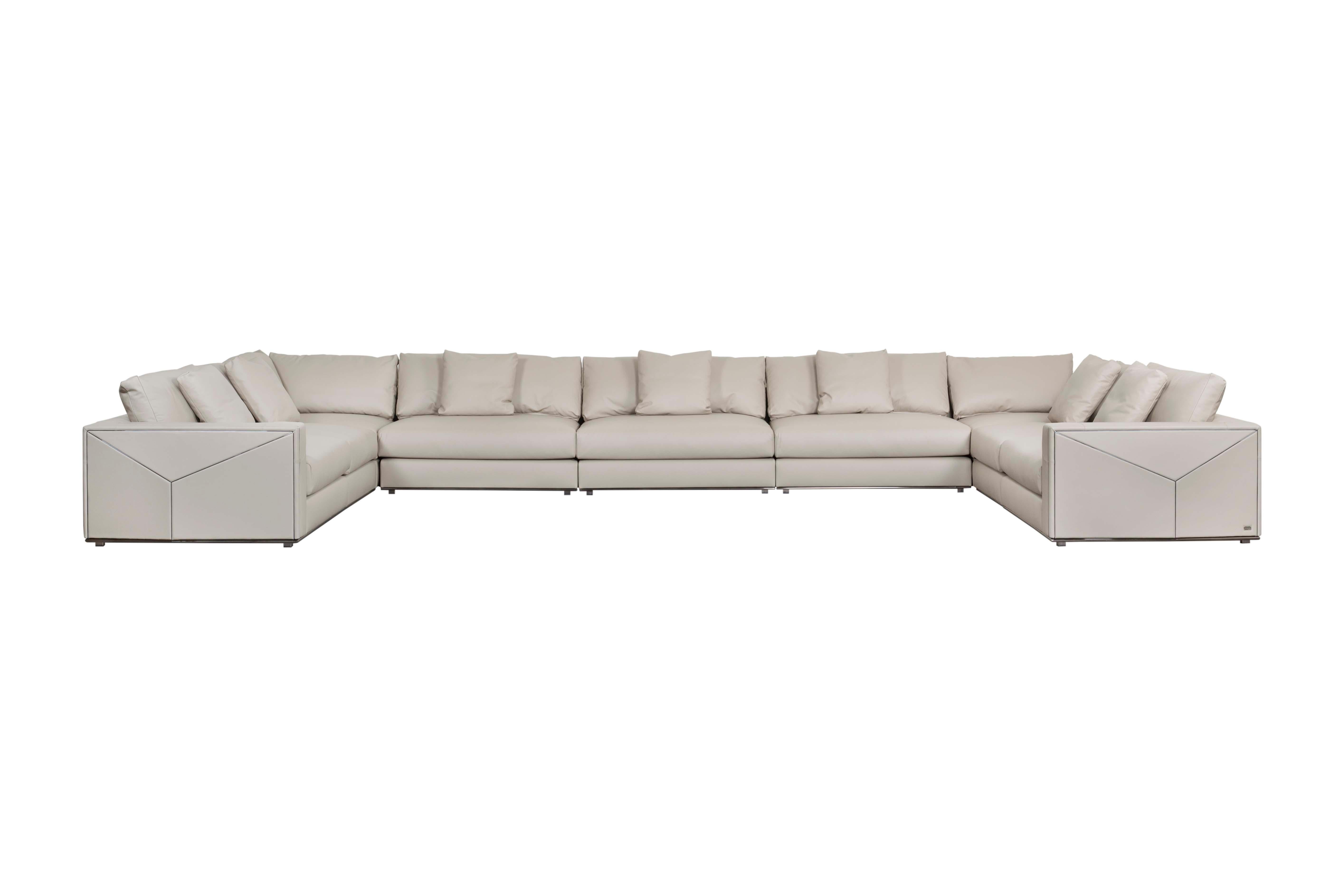 Hand-Crafted Modern Versailles Sofa Cream Leather Handmade in Italy by Fendi For Sale
