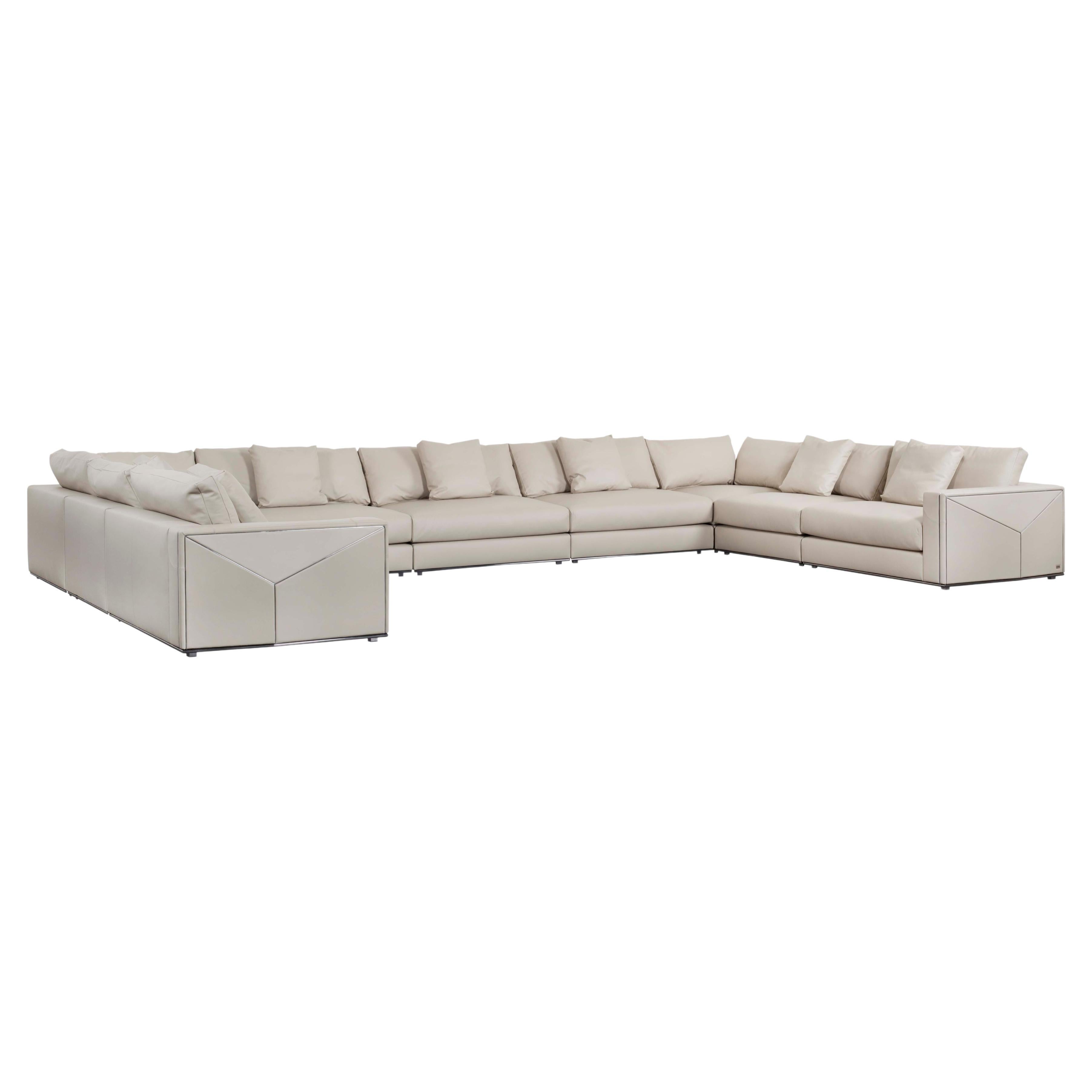 Modern Versailles Sofa Cream Leather Handmade in Italy by Fendi For Sale