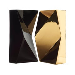 Modern "Verso" Pair of Handmade Ceramic Vases in Black and Gold