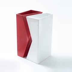 Modern "Verso" Pair of Handmade Ceramic Vases in Red and White