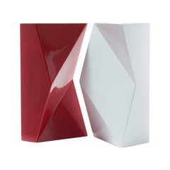 Modern "Verso" Pair of Handmade Ceramic Vases in Red and White