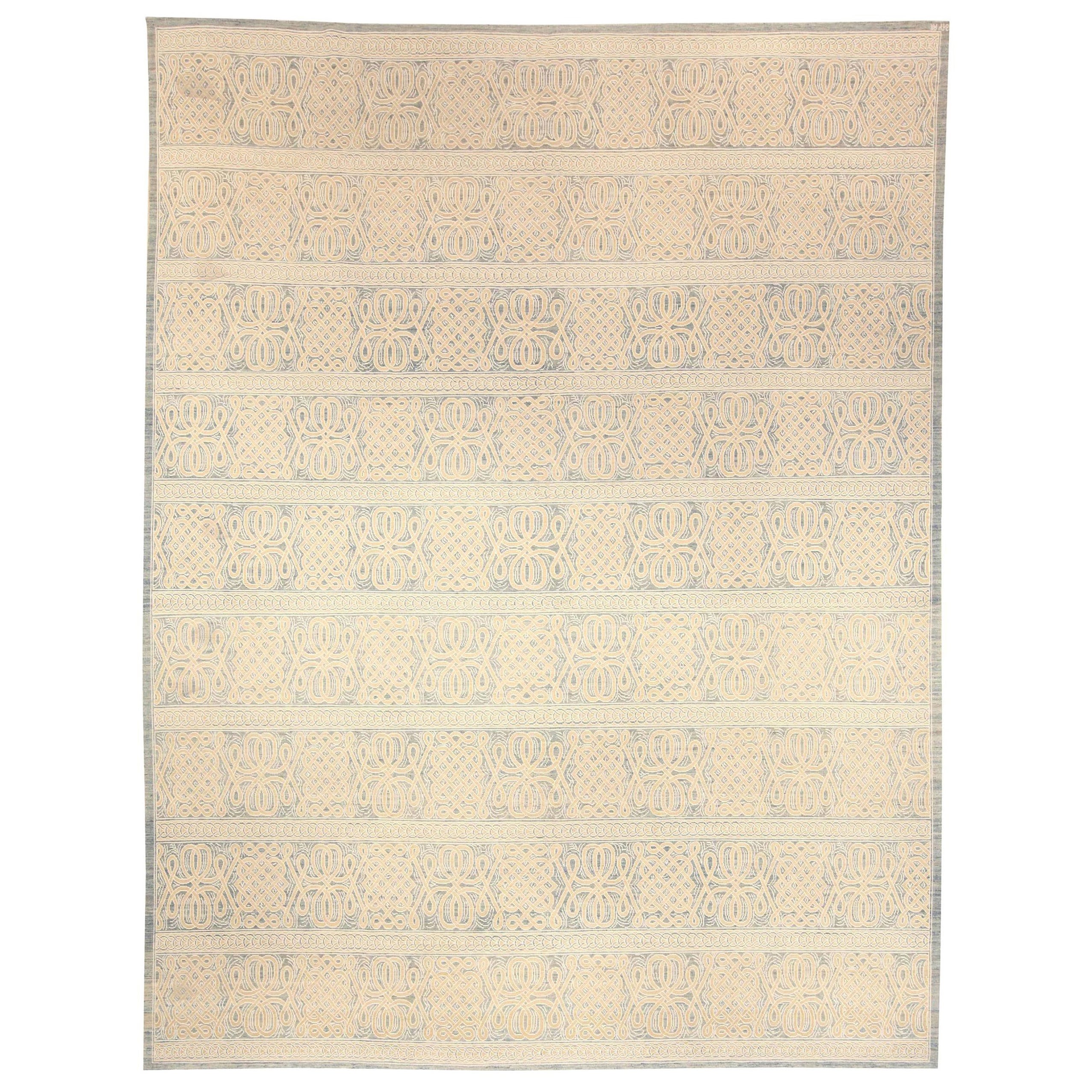 Modern Vespero Beige, Blue and White Hand Knotted Wool Rug by Doris Leslie Blau For Sale