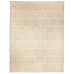 Tappeto moderno Vespero in lana annodata a mano beige, blu e bianca di Doris White Rugs