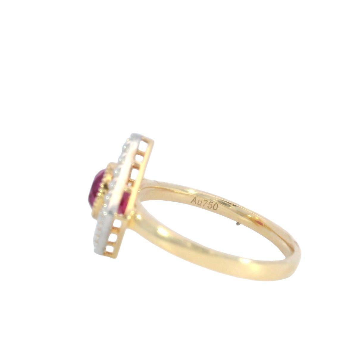 Modern Ruby Halo Ring 18K Yellow Gold Natural No heat Burma Ruby Victorian Style

This Art Deco Ruby Ring is a perfect mix of style, craftsmanship, and thoughtful detail. Made from 18K yellow gold, it features a 1.1-carat ruby as its centerpiece.