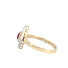 Modern Ruby Halo Ring 18K Yellow Gold Natural No heat Burma Ruby Victorian Style