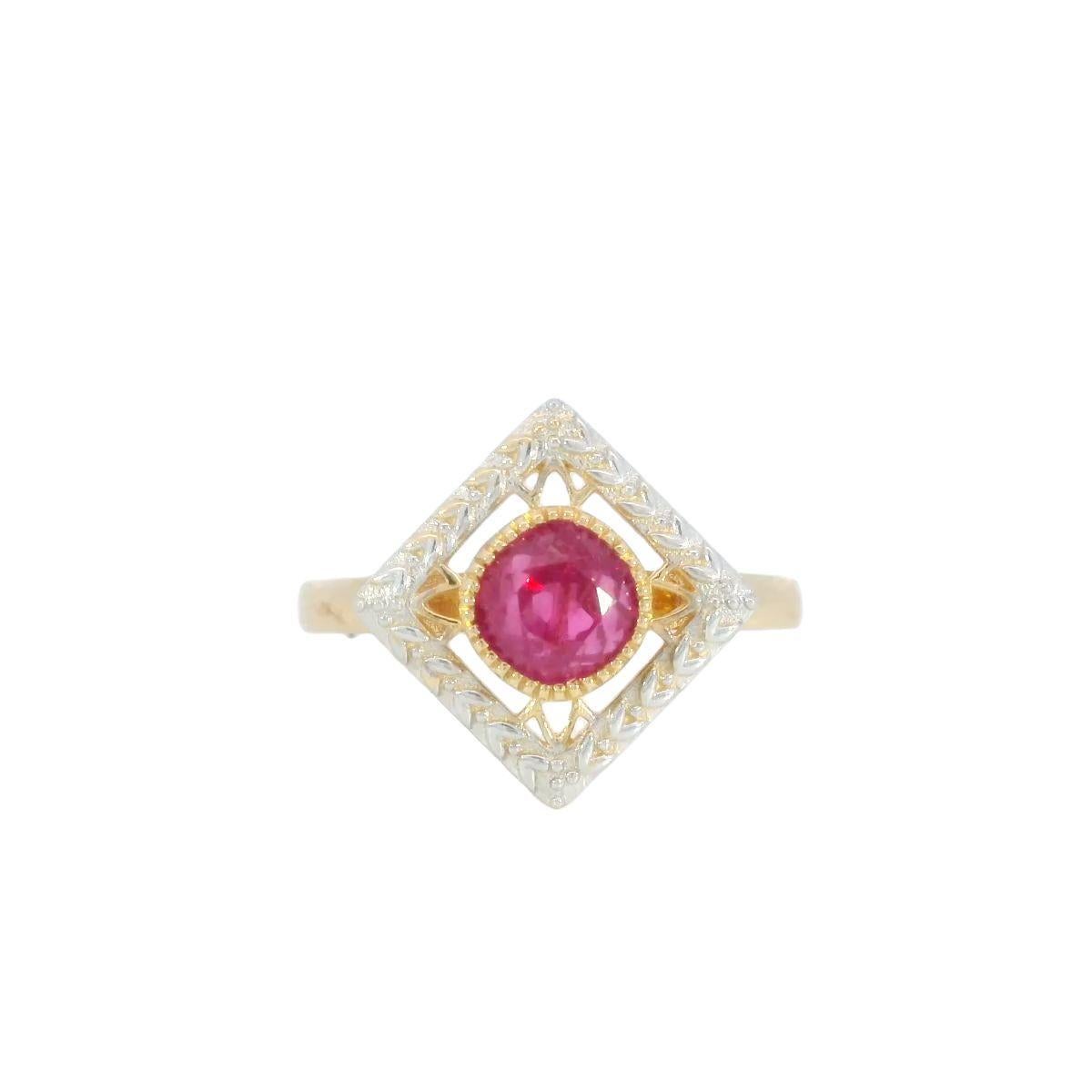 Modern Ruby Halo Ring 18K Yellow Gold Natural No heat Burma Ruby Victorian Style For Sale 1