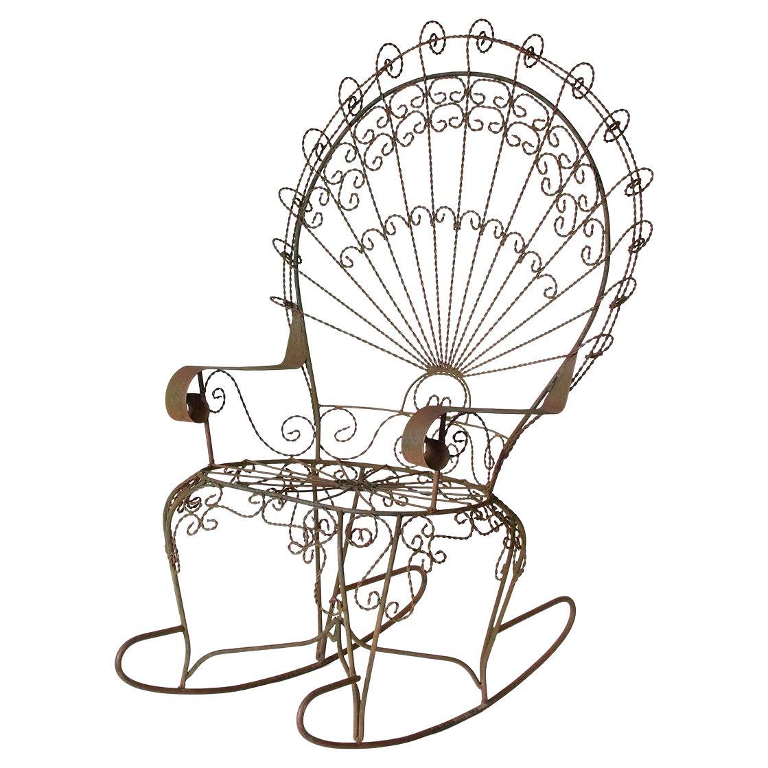 Modern Victorian Wrought Iron Peacock Rocker by Salterini For Sale