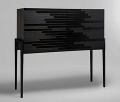 Modern "Vind" Cabinet in Black Lacquer and Black Oak by Larissa Batista