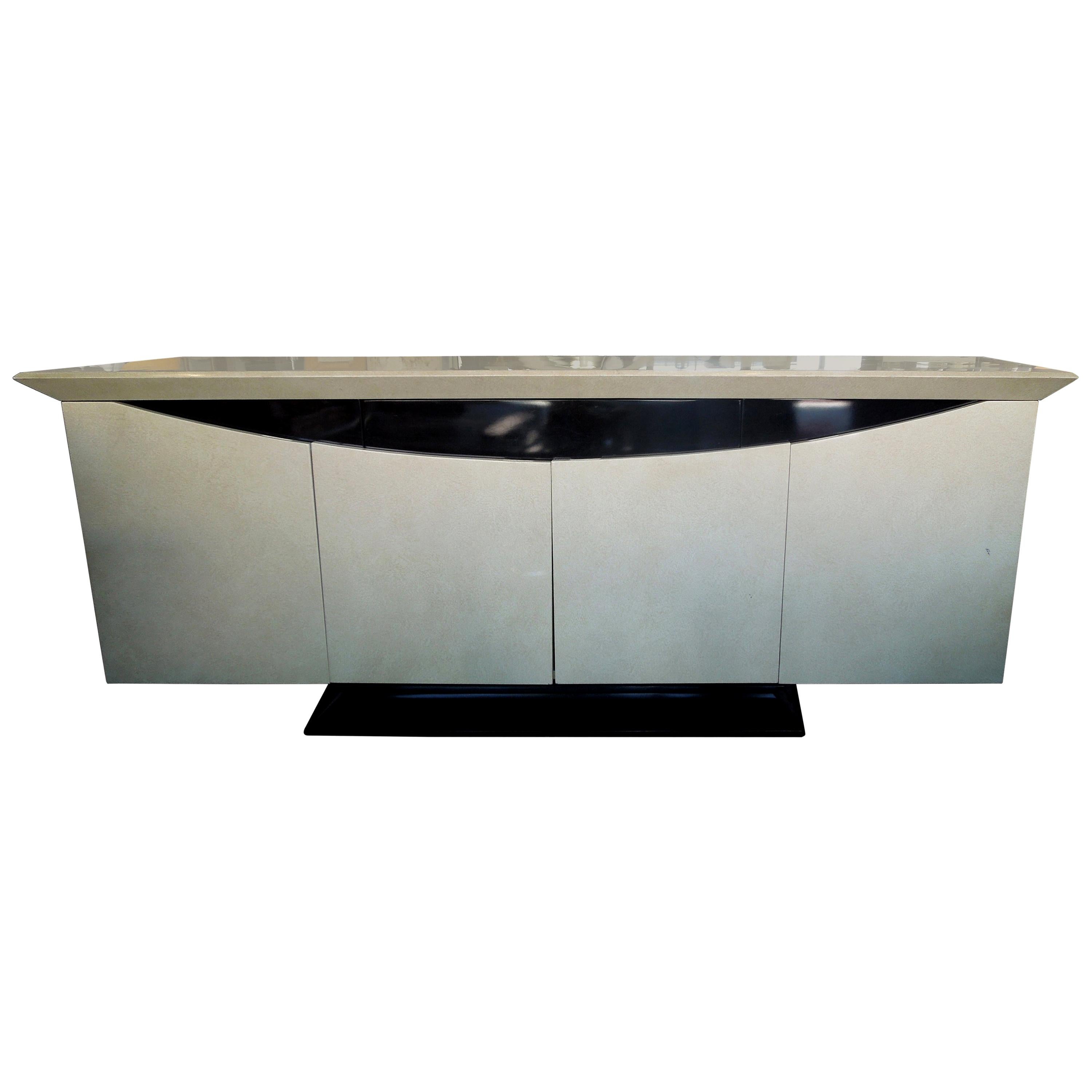 Modern Vintage 1990s Lacquer Crème and Black Sideboard from CBS Show