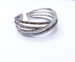 Modern Crossover 8ct White & Champagne Diamond Bangle in 18k White Gold