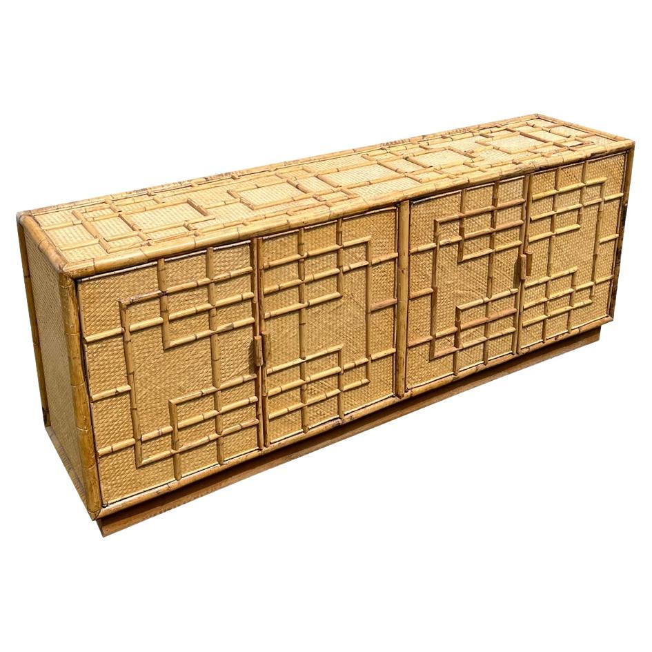 Credenza Vintage Moderna de Ratán de Bambú Estilo Costero Boho Chic Natural