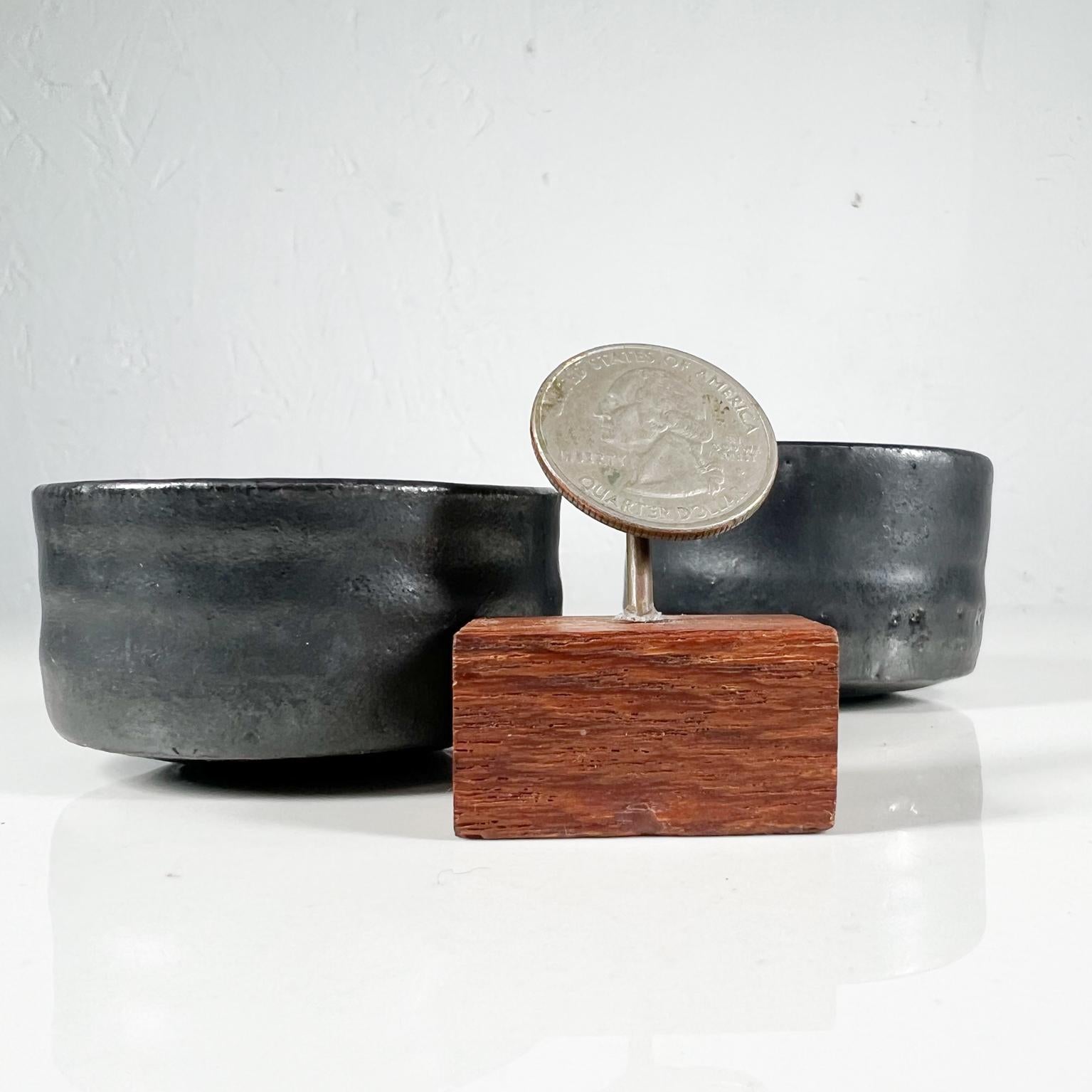 Modern Vintage Black Pottery Art Sculptural Mini Vases Dipping Bowls In Good Condition For Sale In Chula Vista, CA