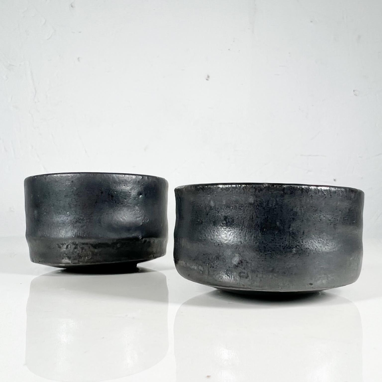 Modern Vintage Black Pottery Art Sculptural Mini Vases Dipping Bowls For Sale 1