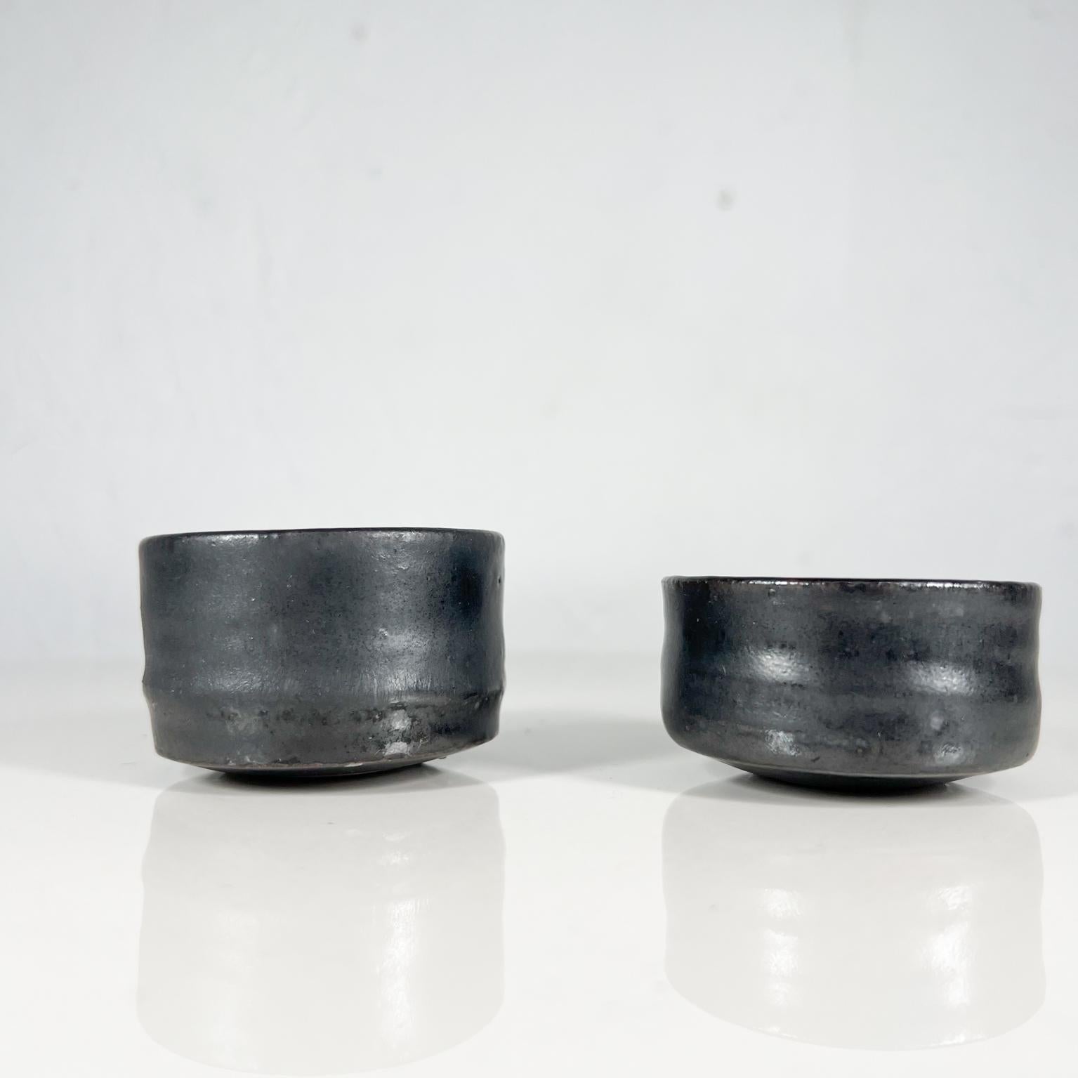 Modern Vintage Black Pottery Art Sculptural Mini Vases Dipping Bowls For Sale 2