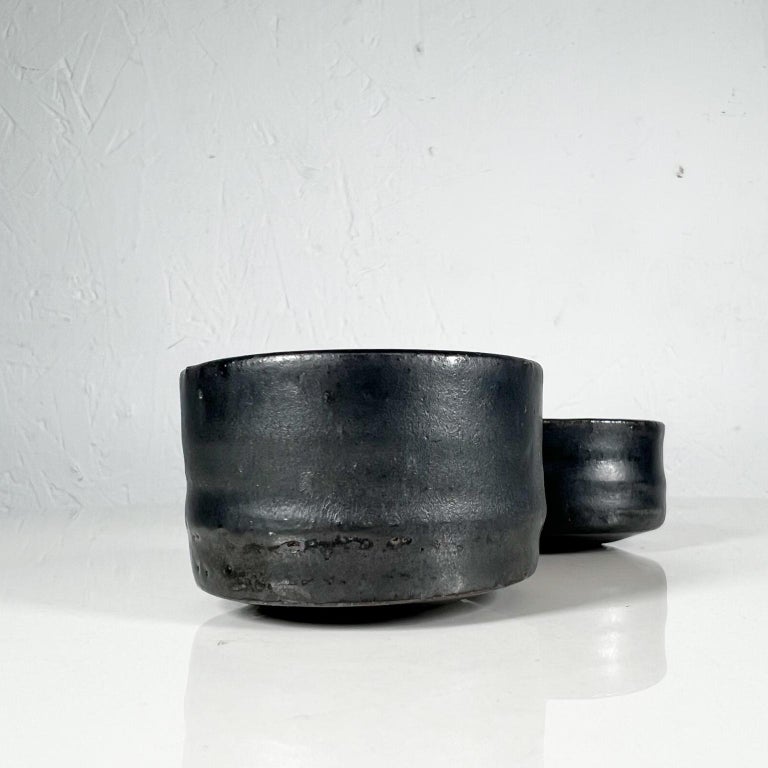 Modern Vintage Black Pottery Art Sculptural Mini Vases Dipping Bowls