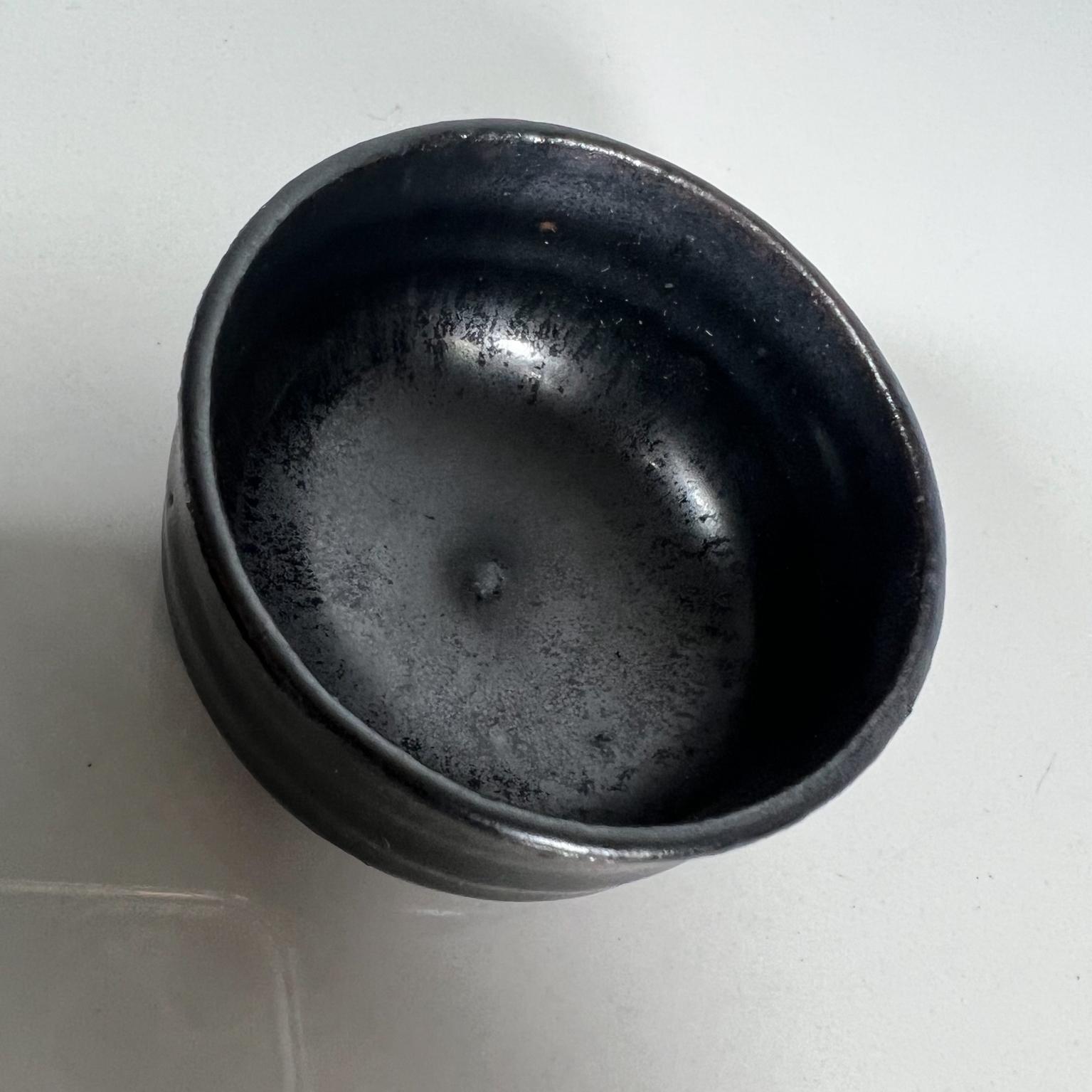 Modern Vintage Black Pottery Art Sculptural Mini Vases Dipping Bowls For Sale 5