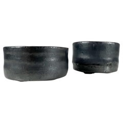Modern Retro Black Pottery Art Sculptural Mini Vases Dipping Bowls