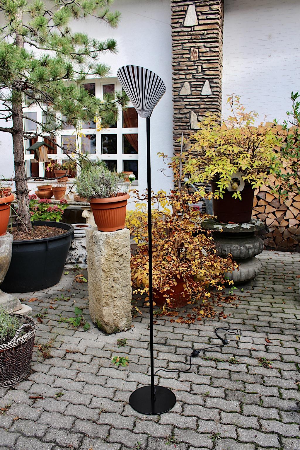 Modern Vintage Black White Glass Metal Floor Lamp Uplighter Italy, 1980s For Sale 8