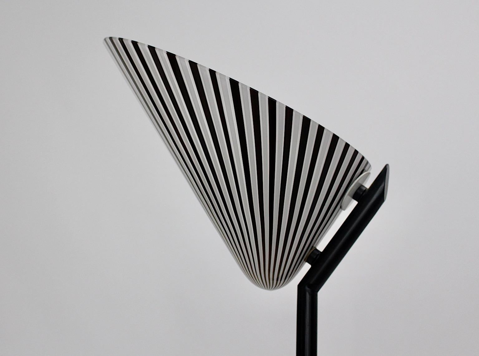 Modern Vintage Black White Glass Metal Floor Lamp Uplighter Italy, 1980s For Sale 10