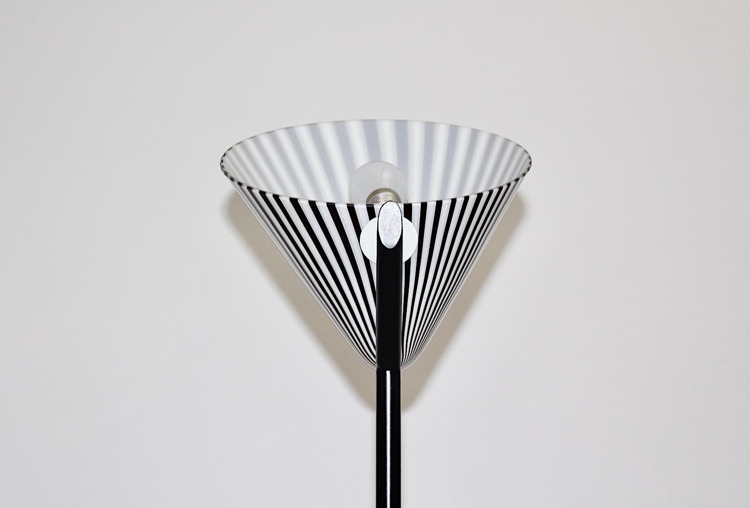 Italian Modern Vintage Black White Glass Metal Floor Lamp Uplighter Italy, 1980s For Sale