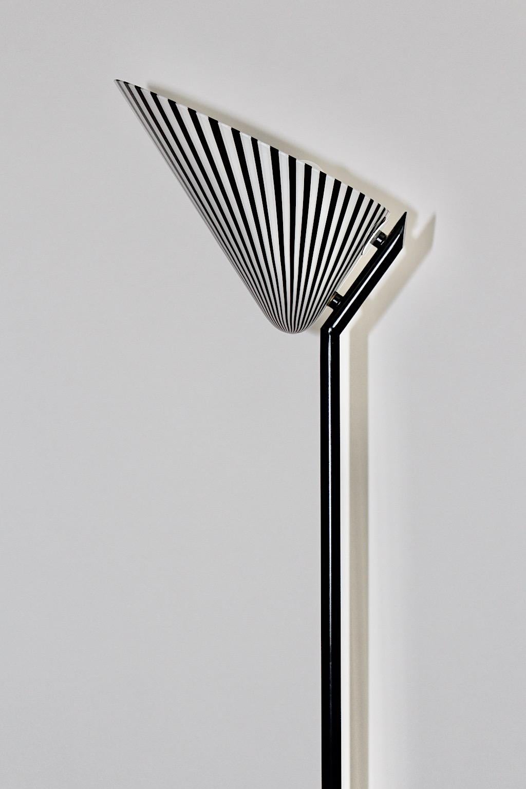 20th Century Modern Vintage Black White Glass Metal Floor Lamp Uplighter Italy, 1980s For Sale