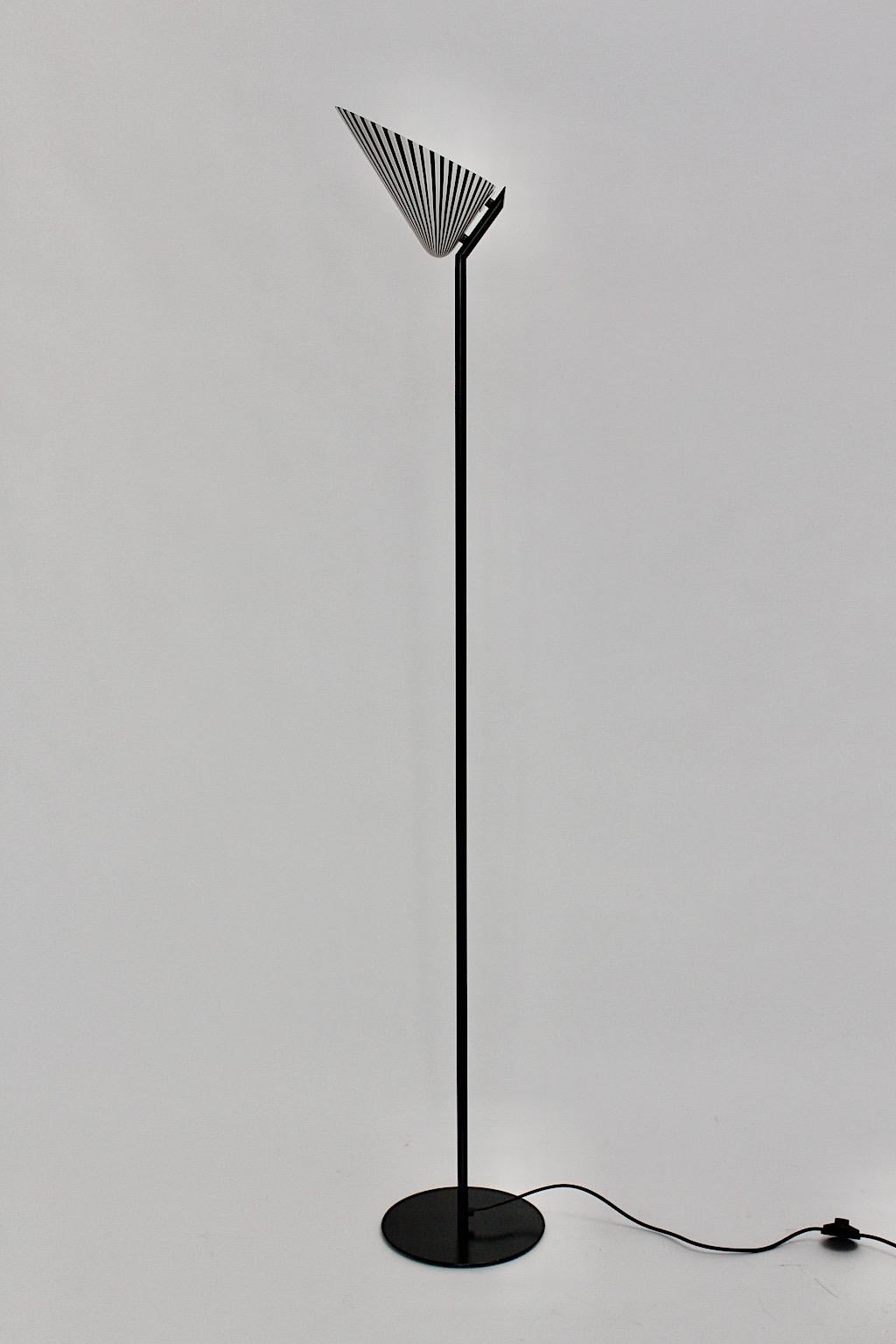Modern Vintage Black White Glass Metal Floor Lamp Uplighter Italy, 1980s For Sale 1
